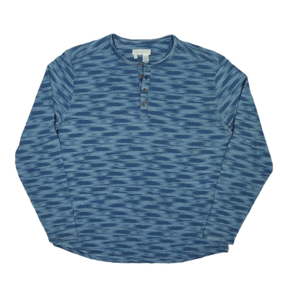 Territory Ahead Men's Blue Ikat Cotton Henley Long‎ Sleeve Shirt XL